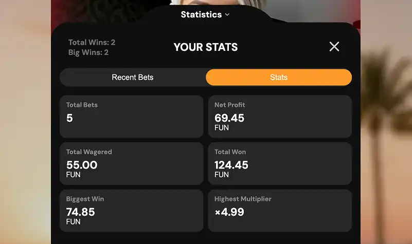 Das Statistikmenü im Spiel Triple Nipple